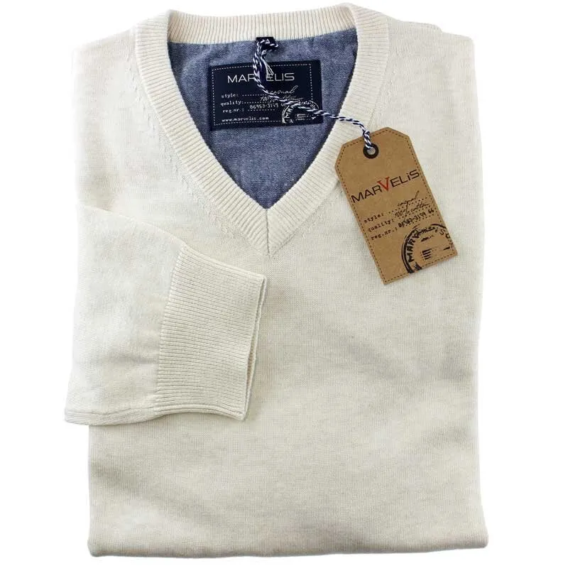 Pullover, V-Ausschnitt, Marke MARVELIS, reine Baumwolle 4XL (60)