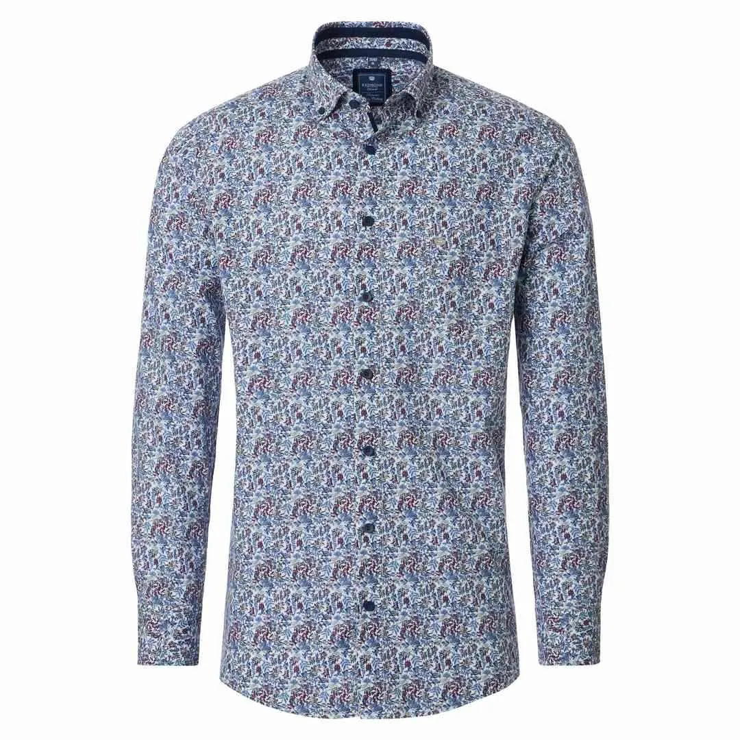 Redmond Herren Hemd langarm Comfort Fit blau floral 252085111 100