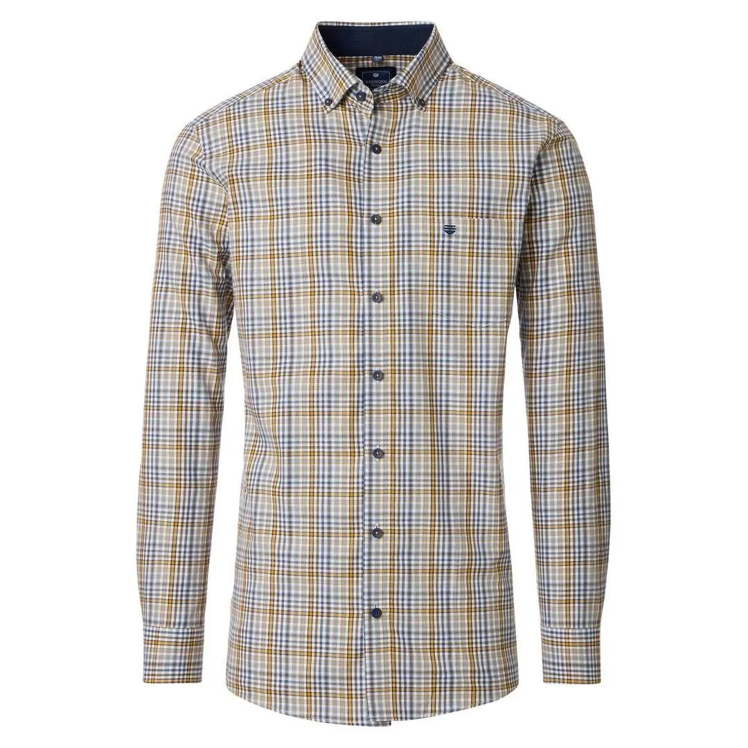 Redmond Herren Hemd langarm Comfort Fit gelb blau kariert 252005111 400