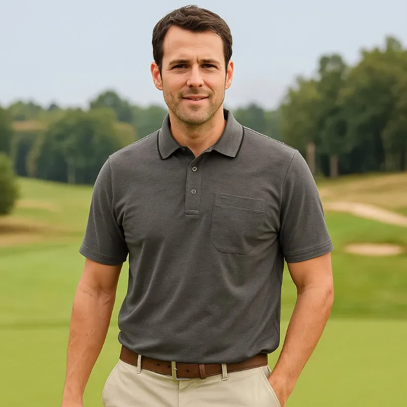 Lavado y desgaste del poloshirt de REDMOND con el bolsillo del pecho, manga de los cortocircuitos 51-52 (5XL)