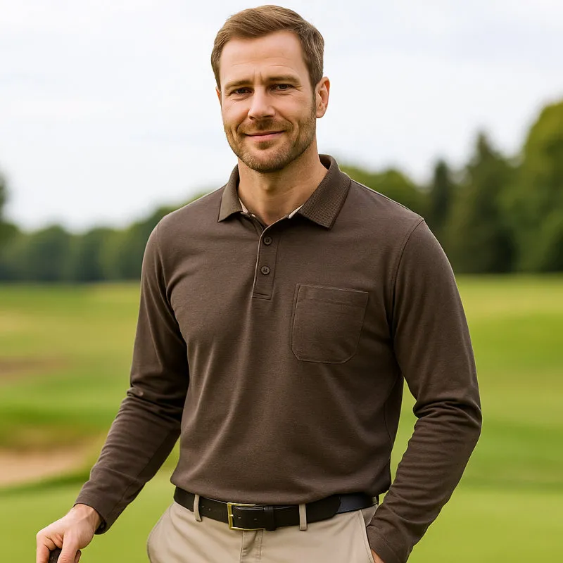 Polo REDMOND Wash & Wear con bolsillo en el pecho, manga larga (S)