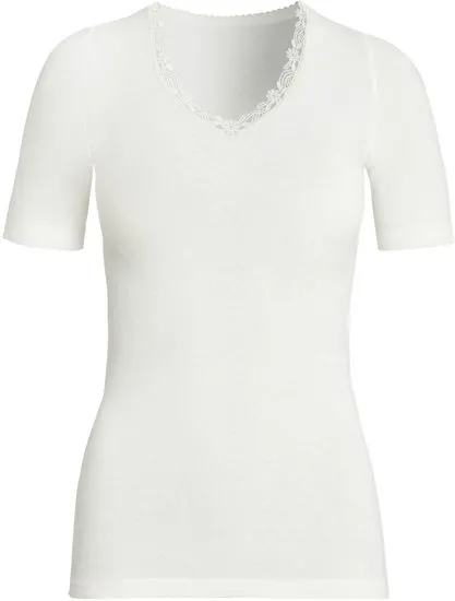 Sangora Spenzer 1/4 Arm weiß, V-Ausschnitt mit Spitze