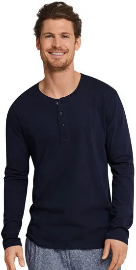Schiesser Herren Langarmshirt Knopfleiste dunkelblau 163837-803